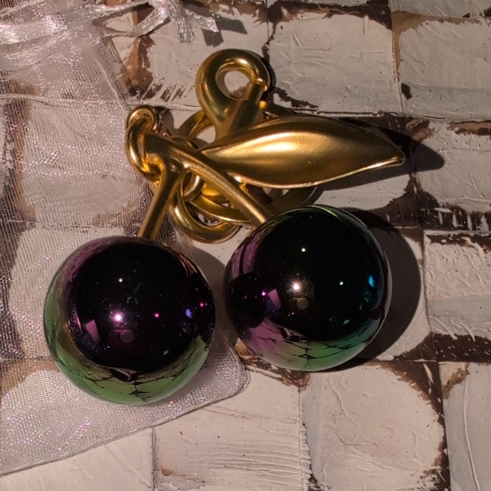 Gold and Iridescent Cherry Brooch